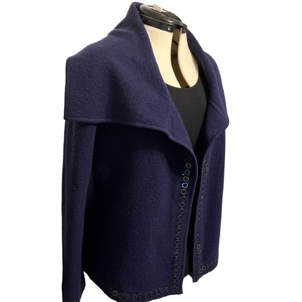 Doncaster Wide Lapel Open Wool Blazer Navy Size Medium - Picture 4 of 7